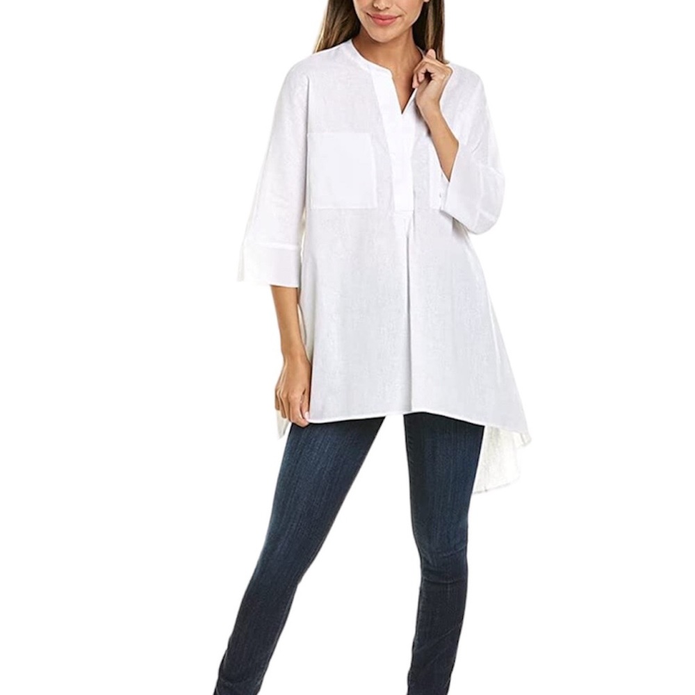 Anne Klein Flowy Linen Semi Sheer, High-Low, Swim Cover Up, Size Medium, EUC